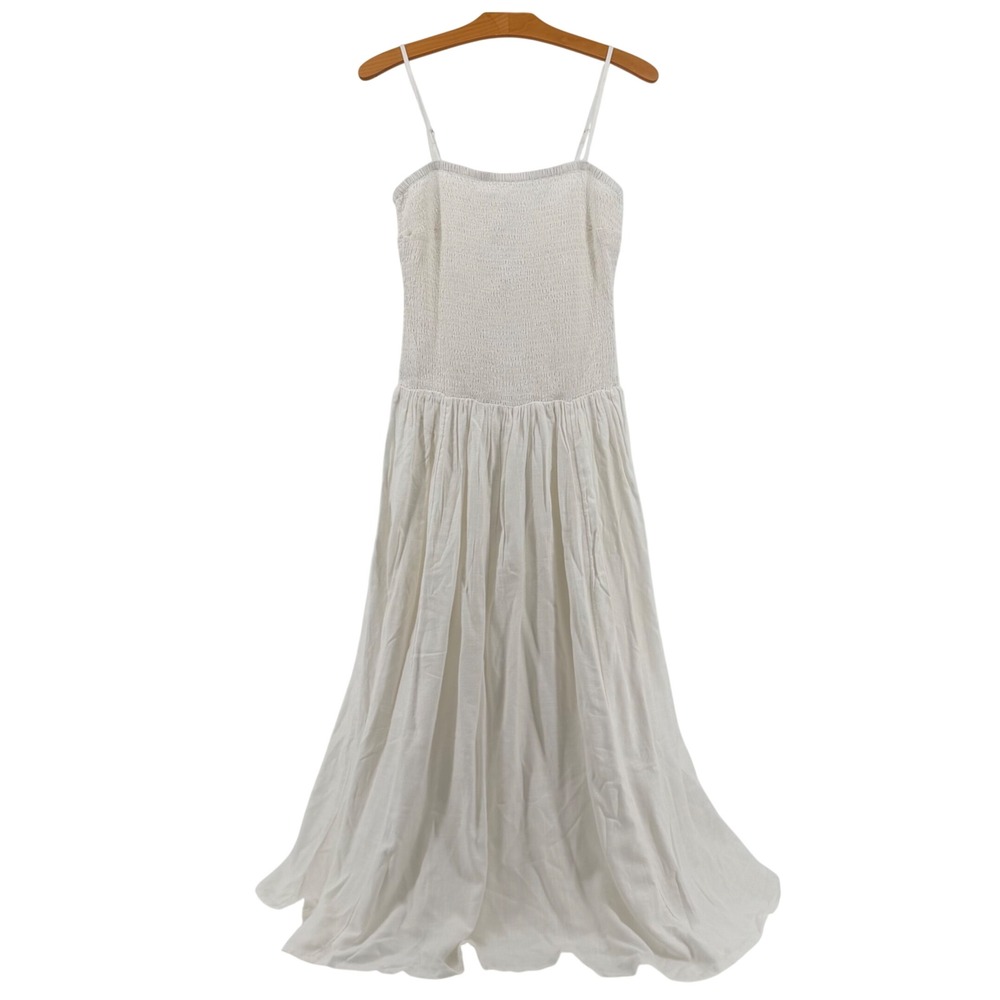 The Drop Florencia Smocked Bodice Linen Blend White Maxi Dress Women Size S NWT